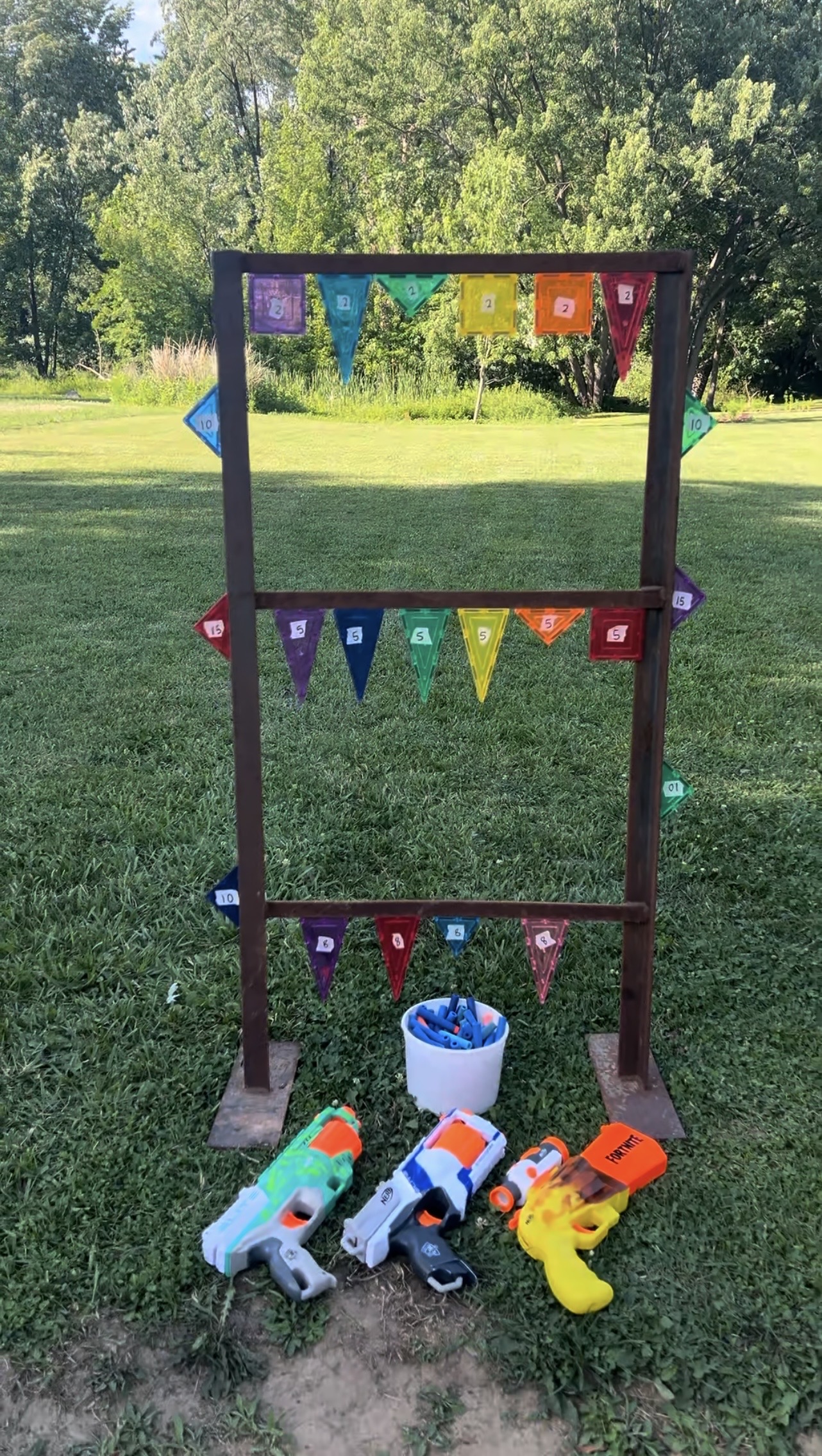 easy backyard nerf gun game using magnatiles