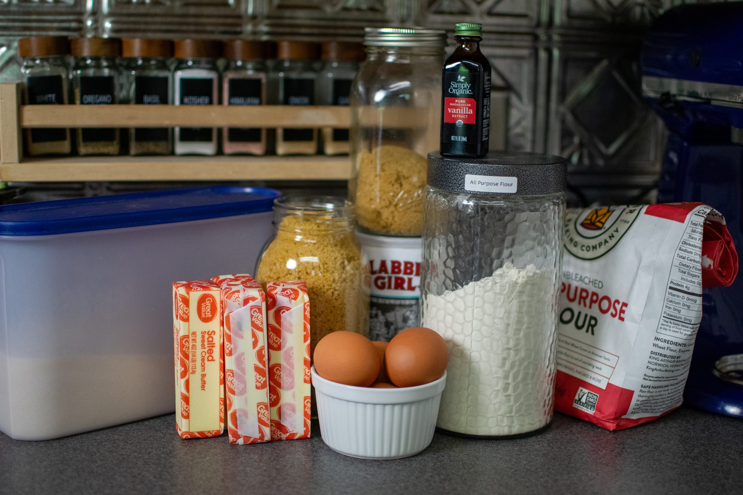 ingredients for homemade freezer chocolate chip cookie dough